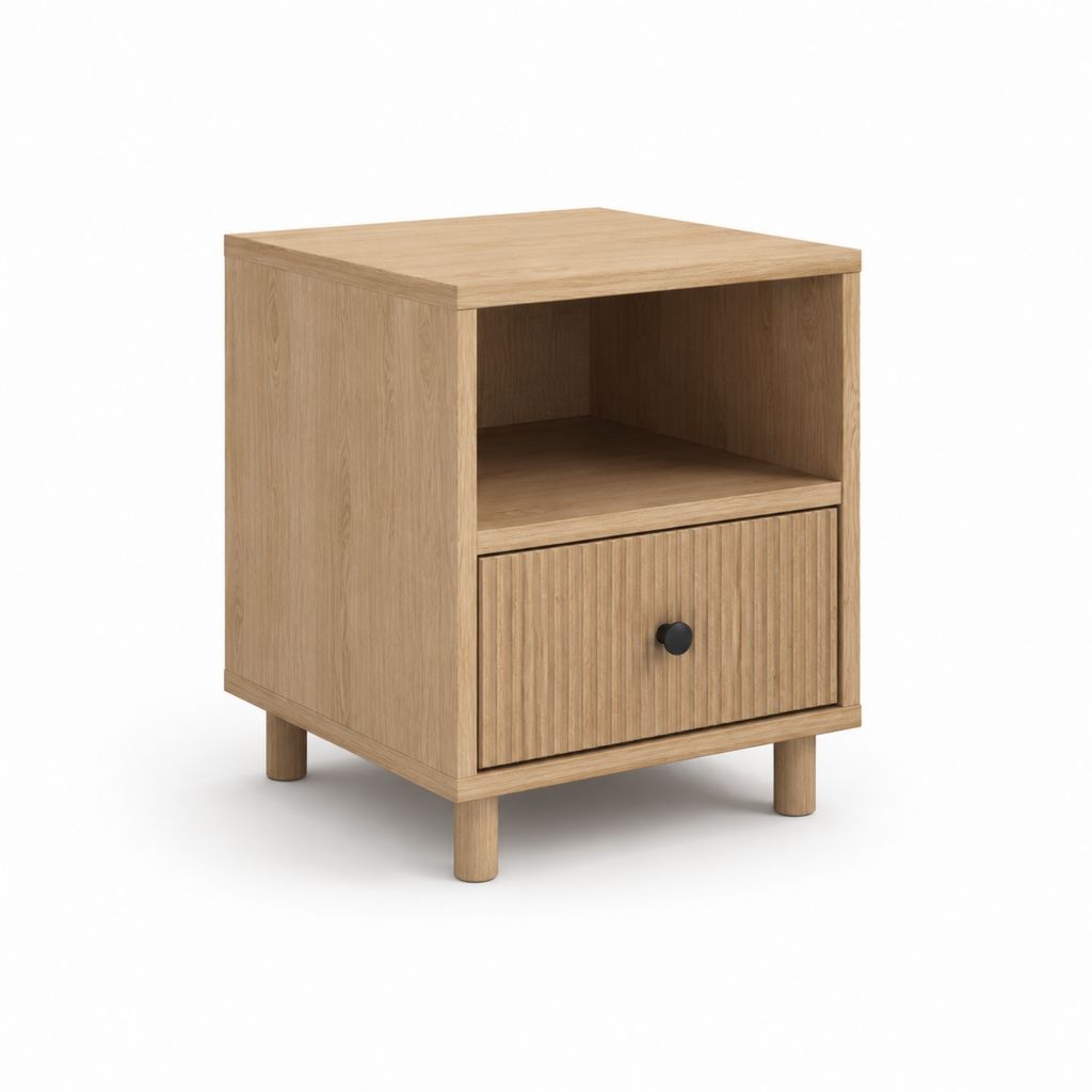 Table de chevet avec tiroir et niche ouverte chêne clair panneaux MDF 45 x 40 x 55 cm