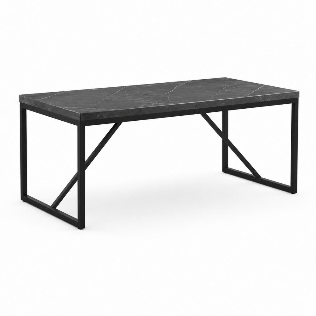 Table à manger rectangulaire noire effet marbre MDF acier 140 x 80 x 75 cm