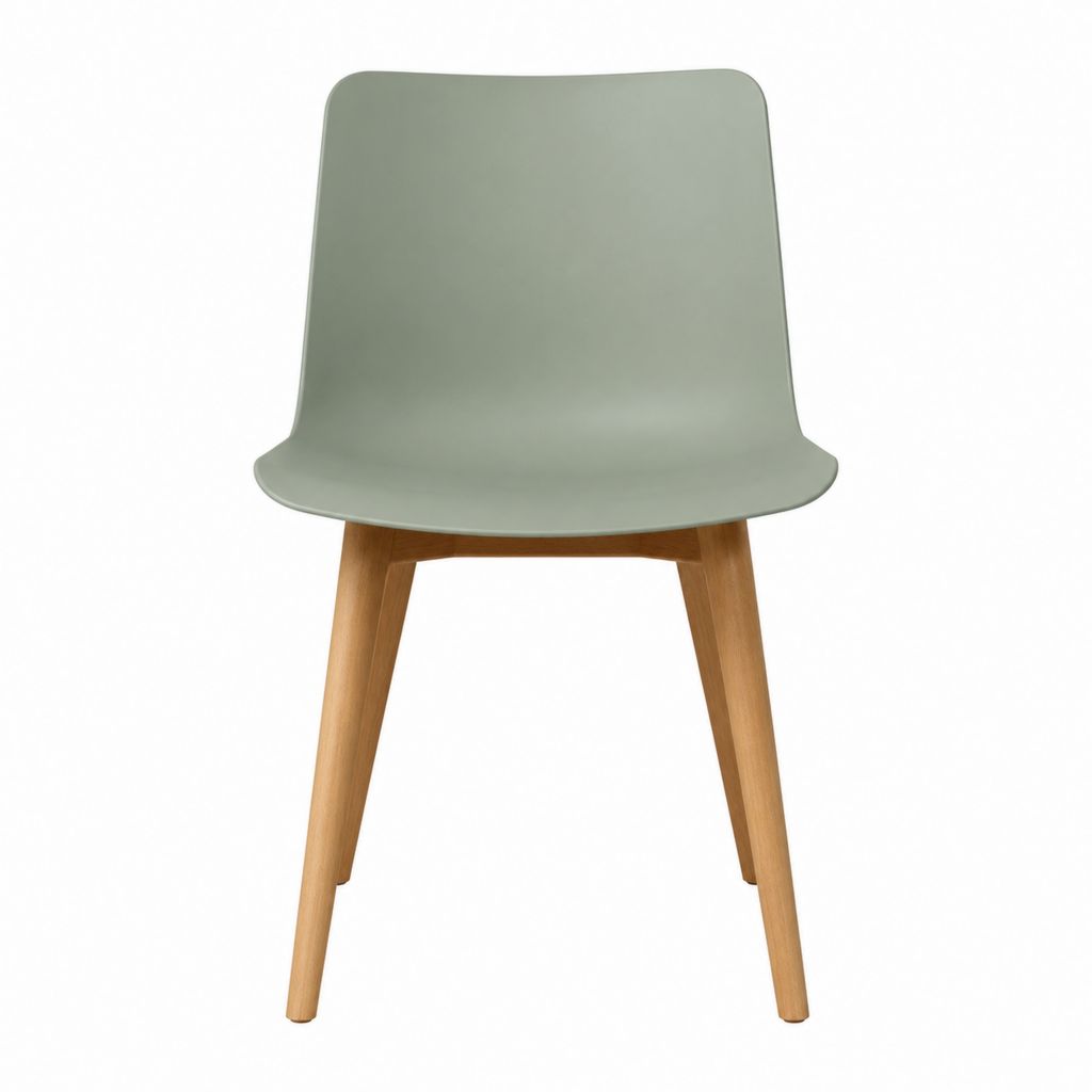 Chaise de salle à manger vert sauge en polypropylène avec pieds en hêtre massif 81 x 46 x 52 cm