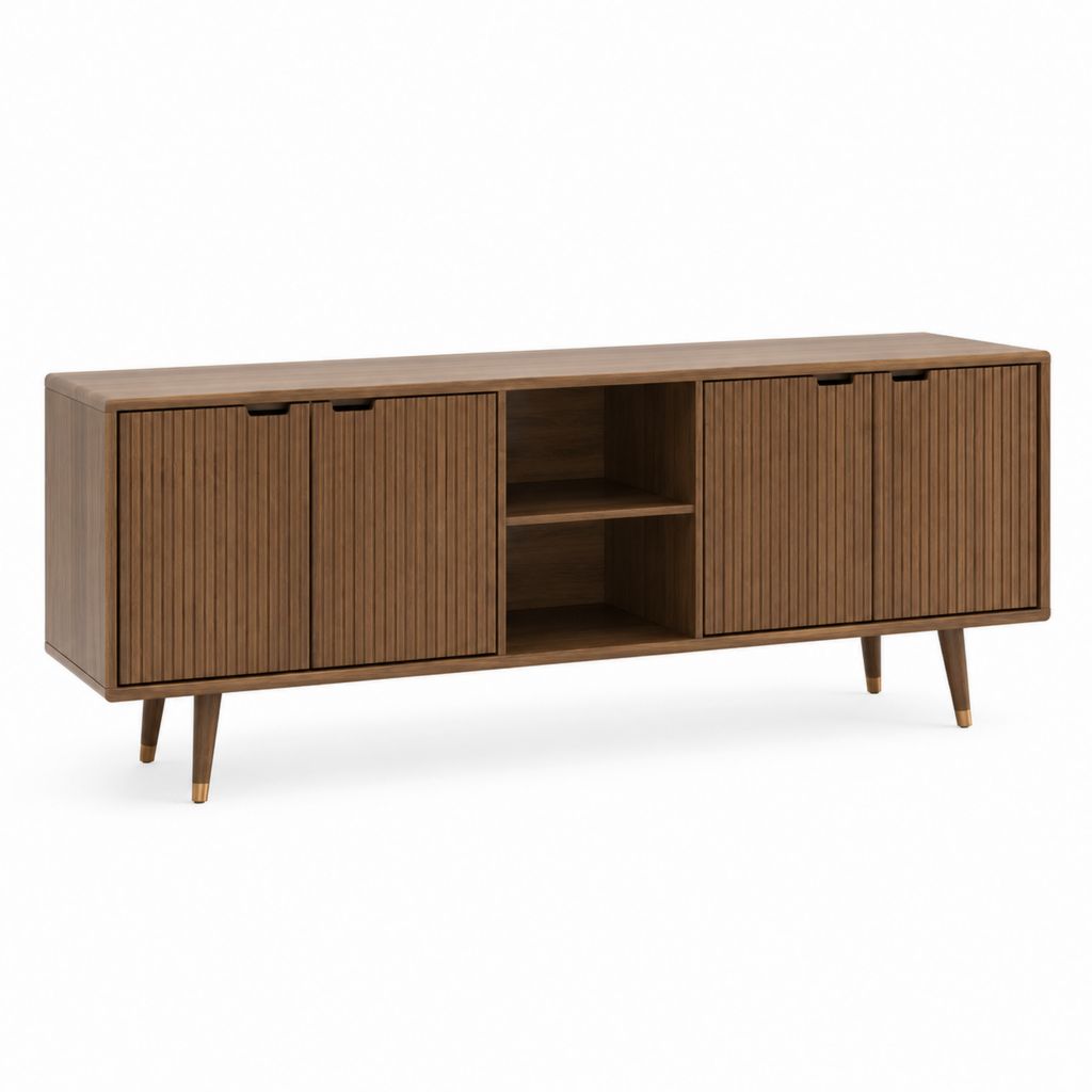 Meuble TV 4 portes marron noyer en panneaux de particules 180 x 40 x 65 cm