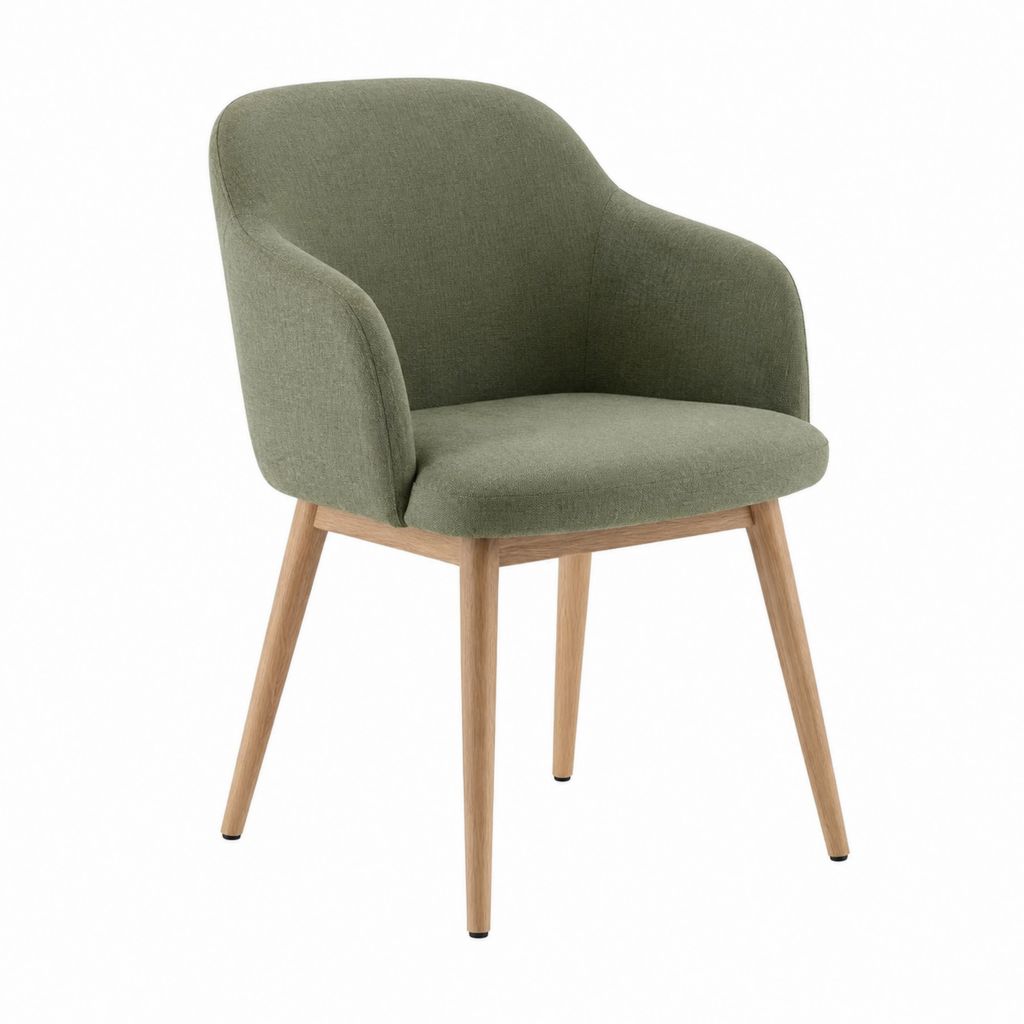 Chaise de salle à manger avec accoudoirs vert olive en polyester et bois massif 58 x 61 x 82 cm