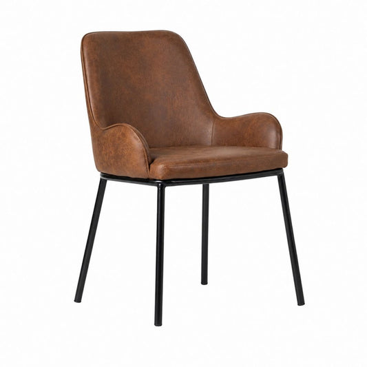 Chaise de salle à manger avec accoudoirs marron en polyuréthane et acier 85 x 56 x 59 cm