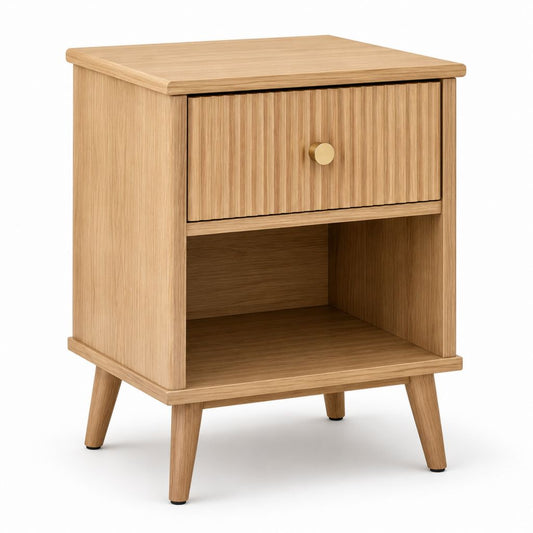Table de chevet à 1 tiroir chêne clair en MDF plaqué chêne 45 x 35 x 60 cm