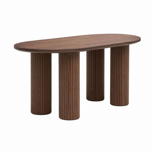 Table à manger ovale marron en MDF plaqué noyer 180 x 100 x 75 cm