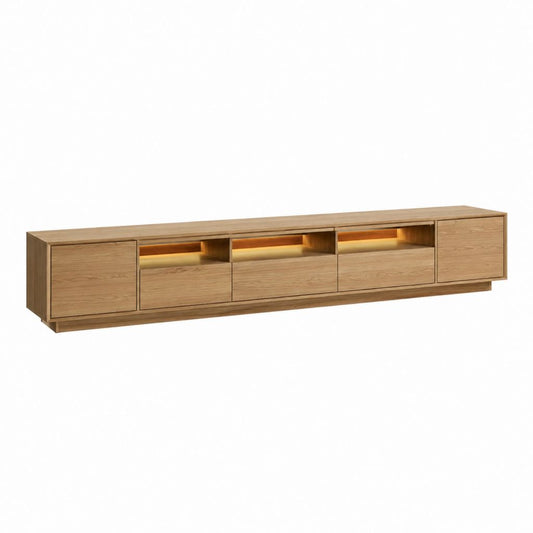 Meuble TV avec éclairage LED chêne MDF plaqué rectangulaire 200 x 40 x 50 cm