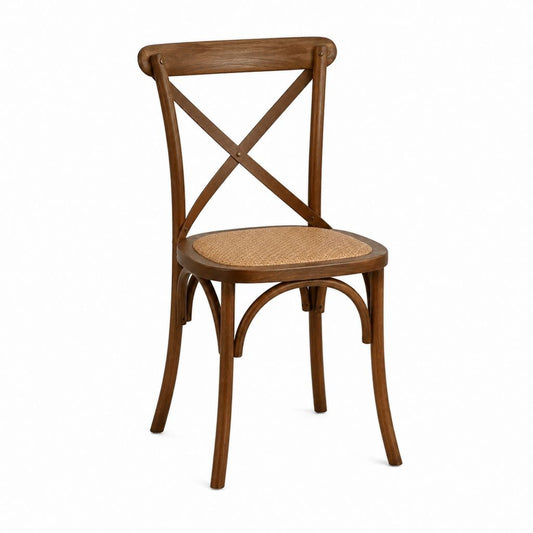 Chaise de salle à manger marron en hêtre massif avec assise ronde en rotin 45 x 52 x 89 cm