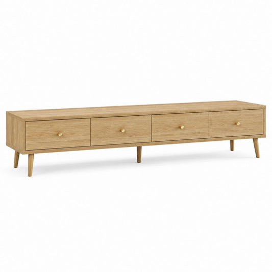 Meuble TV rectangulaire en MDF plaqué chêne naturel avec 4 tiroirs 180 x 40 x 55 cm