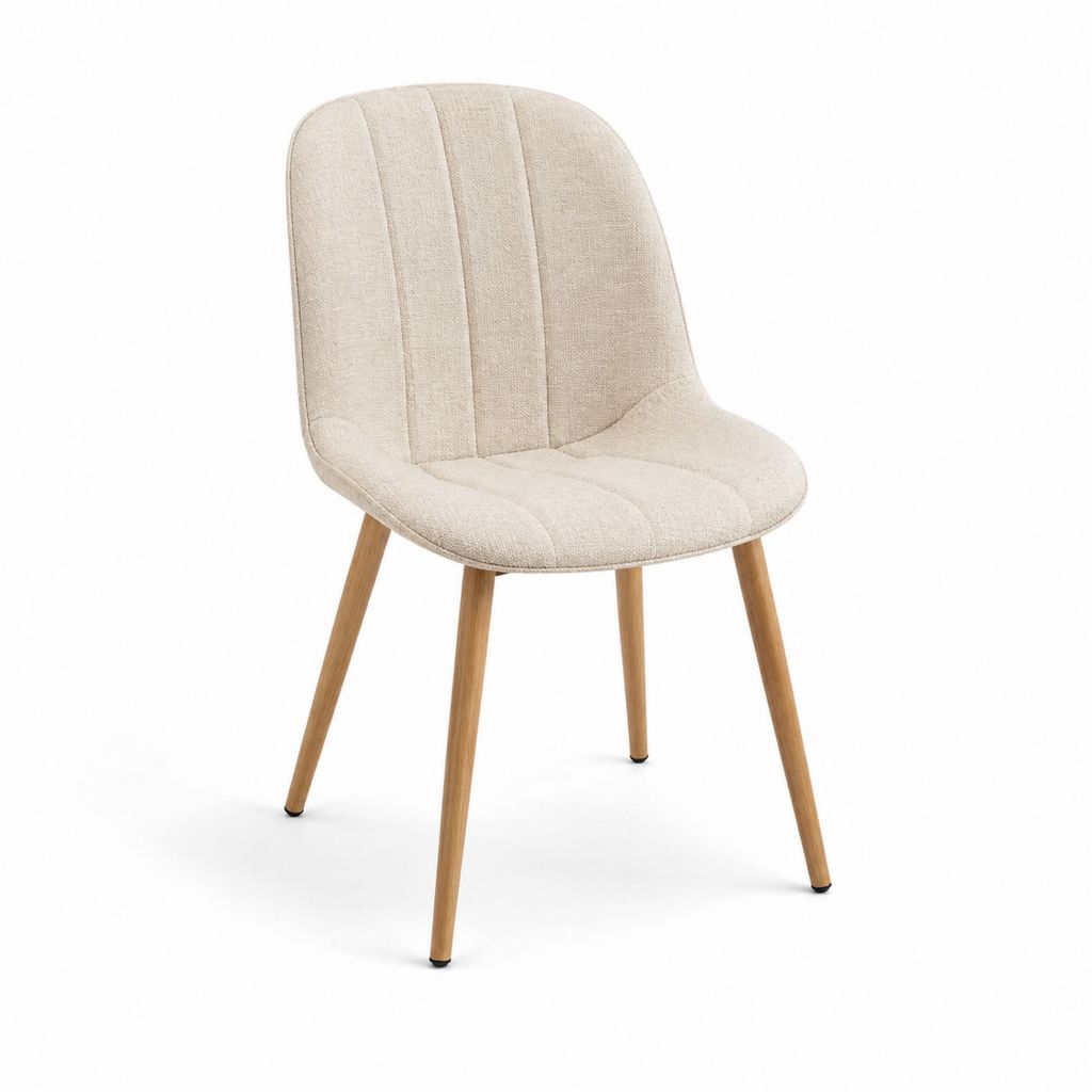 Chaise de salle à manger beige en polyester avec pieds en hêtre massif 46 x 58 x 84 cm