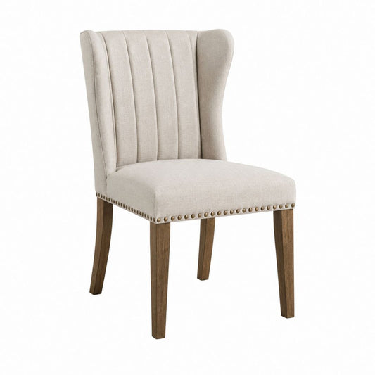 Chaise de salle à manger beige en polyester avec pieds en bois massif 50 x 62 x 100 cm