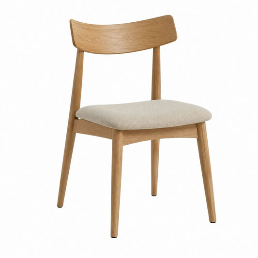 Chaise de salle à manger en chêne massif naturel avec assise beige en polyester 48 x 55 x 80 cm
