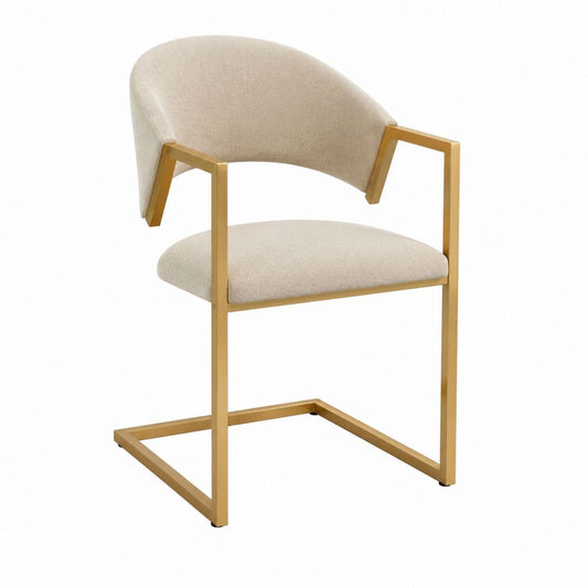 Chaise de salle à manger avec accoudoirs beige et or en polyester et acier 58 x 56 x 80 cm
