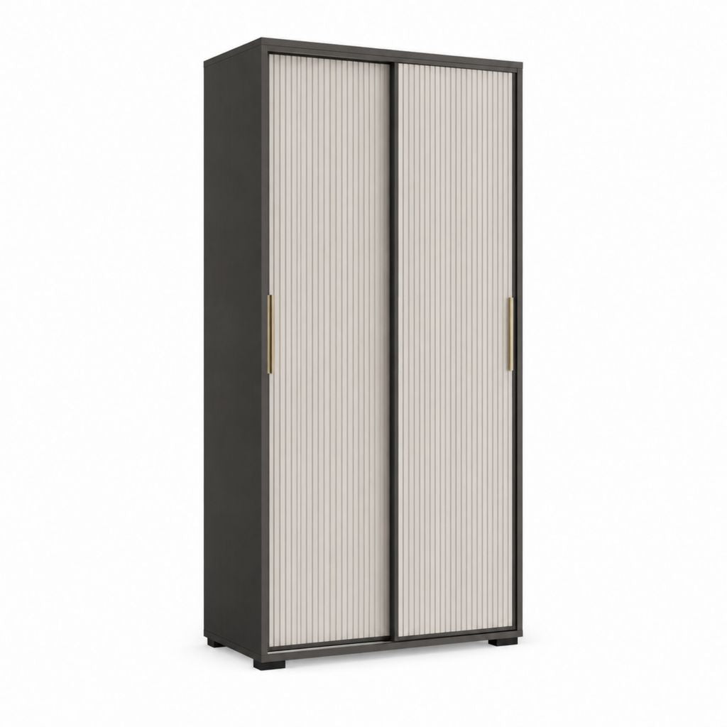 Armoire de chambre à coucher 2 portes coulissantes gris anthracite et gris clair en panneaux MDF 120 x 60 x 200 cm