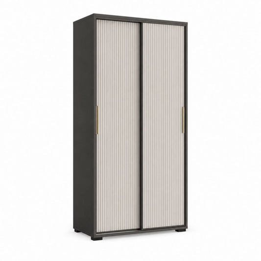 Armoire de chambre à coucher 2 portes coulissantes gris anthracite et gris clair en panneaux MDF 120 x 60 x 200 cm