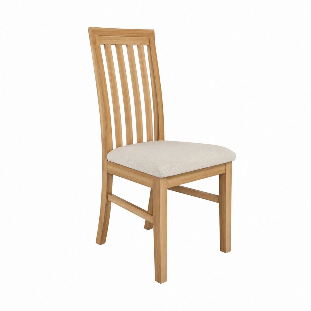 Chaise de salle à manger à dossier à barreaux en chêne massif naturel avec assise rectangulaire beige 102 x 45 x 56 cm