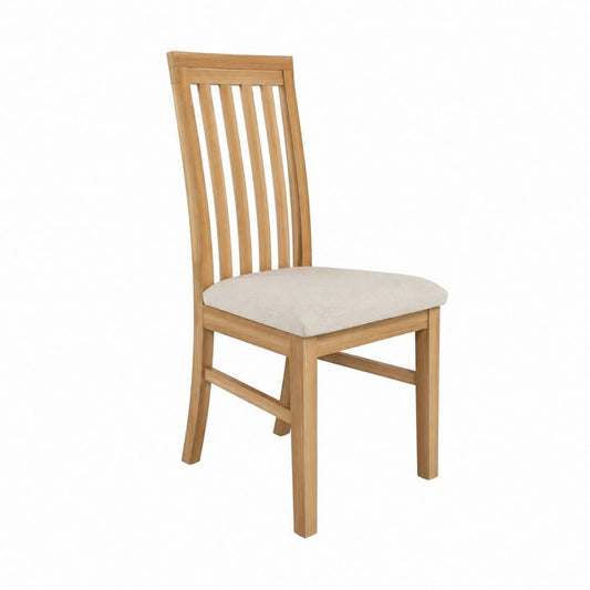 Chaise de salle à manger à dossier à barreaux en chêne massif naturel avec assise rectangulaire beige 102 x 45 x 56 cm
