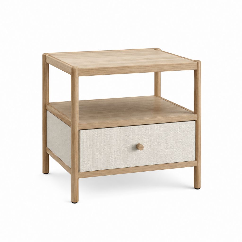 Table de chevet à 1 tiroir beige et chêne massif 45 x 35 x 55 cm