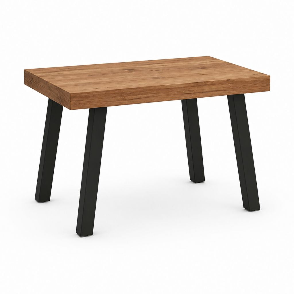 Table à manger rectangulaire marron en chêne massif et acier noir 140 x 80 x 75 cm