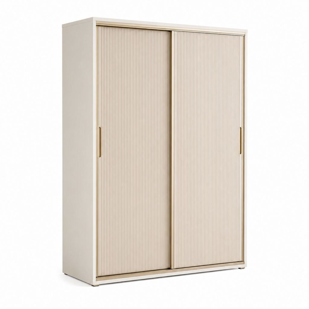 Armoire de chambre à coucher beige en panneaux de particules avec 2 portes coulissantes 120 x 60 x 200 cm
