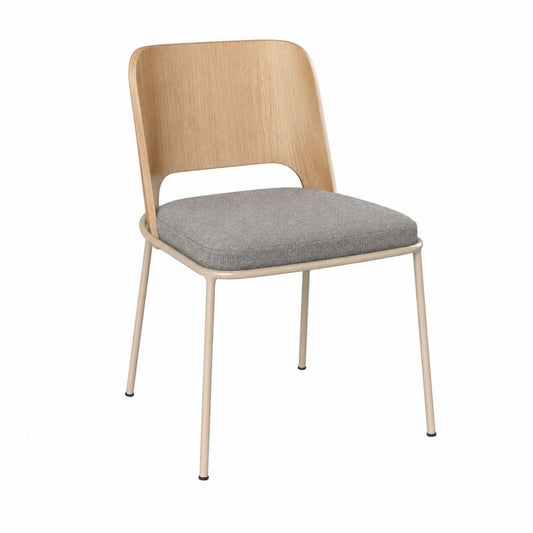 Chaise de salle à manger beige et chêne avec assise rembourrée en polyester 82 x 48 x 54 cm